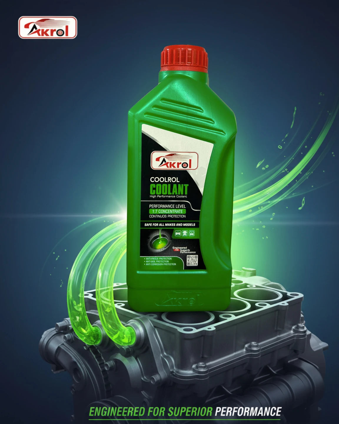 AKROL Coolrol Green Engine Coolant 1:7 Concentrate 1 Litre
