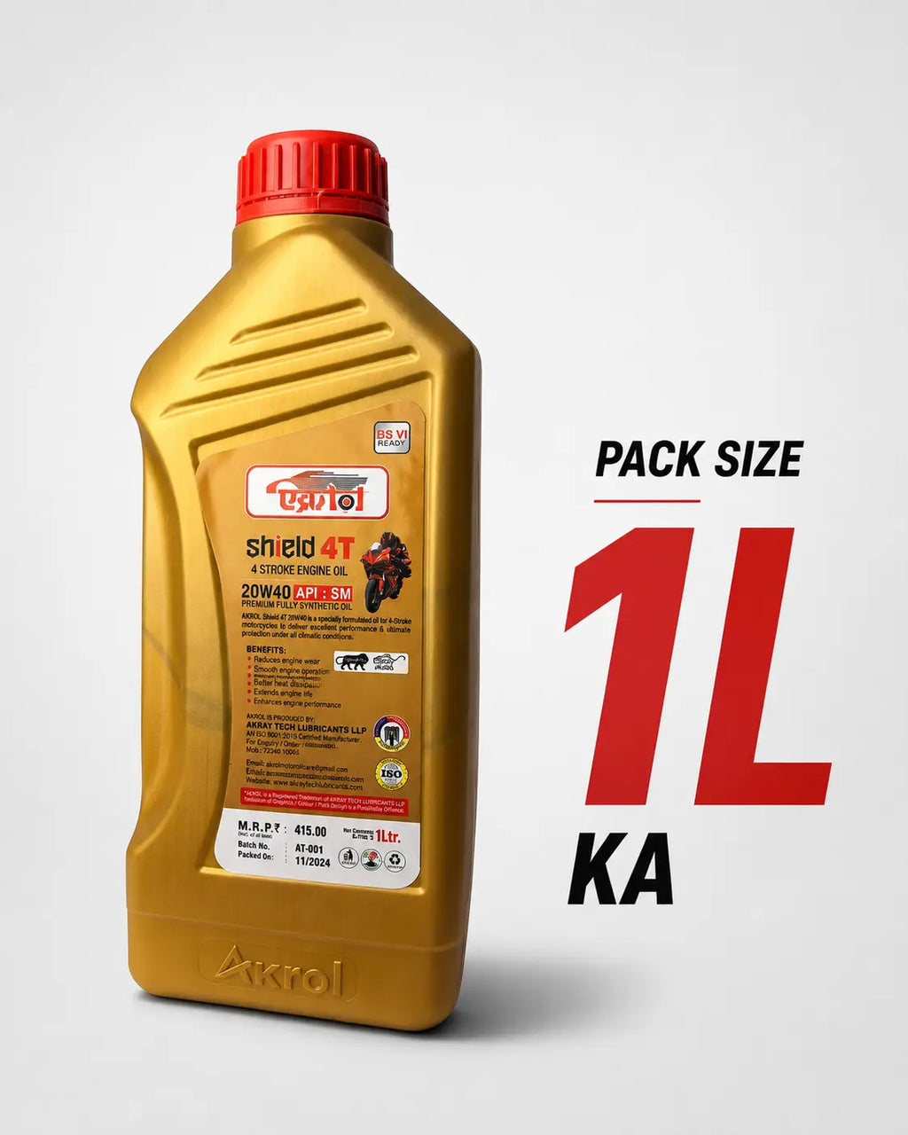 AKROL Shield 20W40 API SM 1 L | Premium 4T Engine Oil for Automotive & Industrial Use