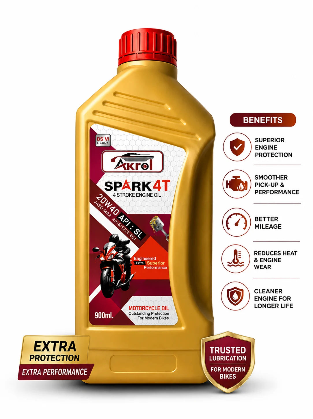 AKROL Spark 4T 20W40 API SL 900 ML Motorcycle Engine Oil
