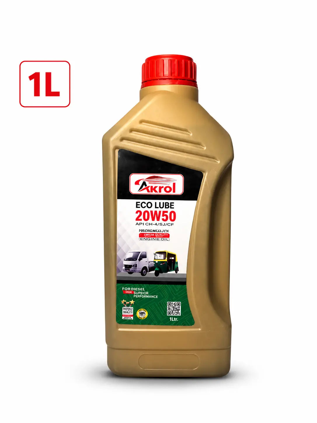 AKROL ECO LUBE 20W50 API CH-4/SJ/CF 1L Diesel Engine Oil Bottle
