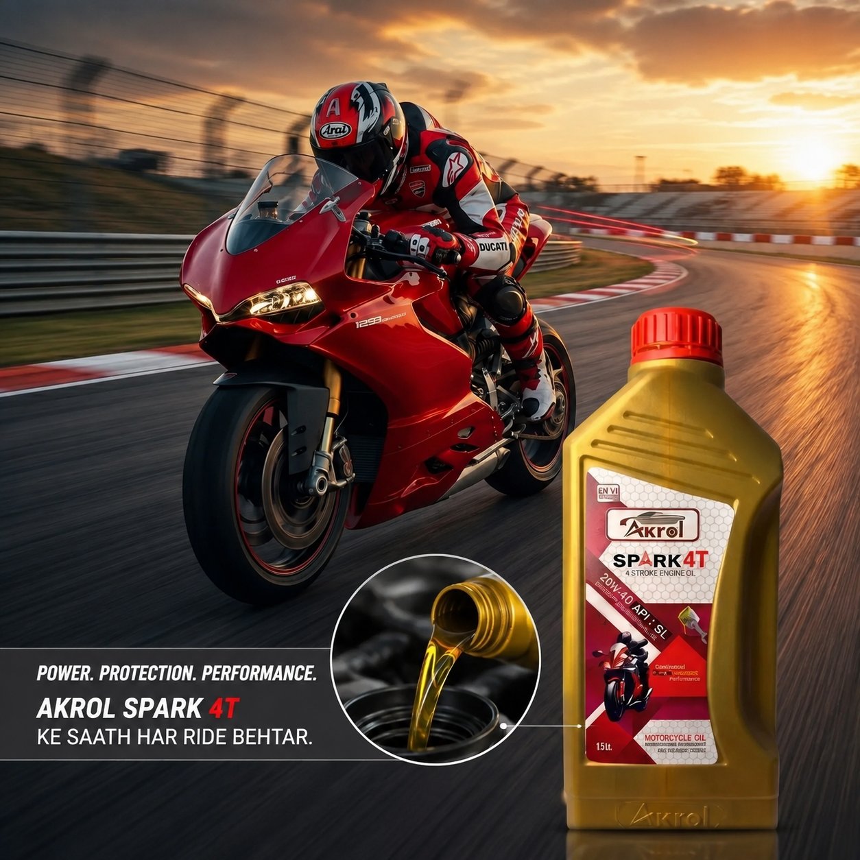 AKROL Spark 20W40 API SL 1 L | Premium 4T Engine Oil for Automotive & Industrial Use