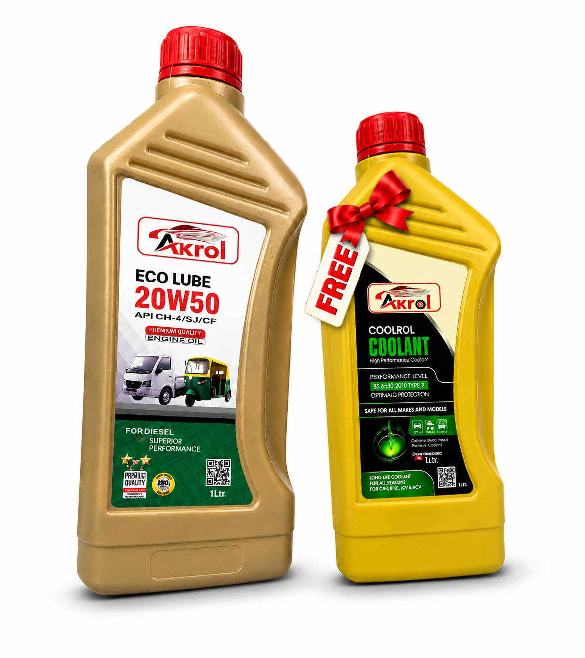 Akrol Eco Lube 20W50 Engine Oil 1L + 1:3 Coolrol Coolant 1L Free Pack