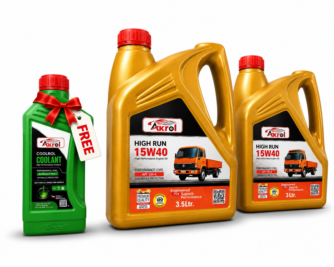 Akrol High Run 15W40 Engine Oil 3.5L + 3L & Free 1:3 Coolrol Coolant 1L