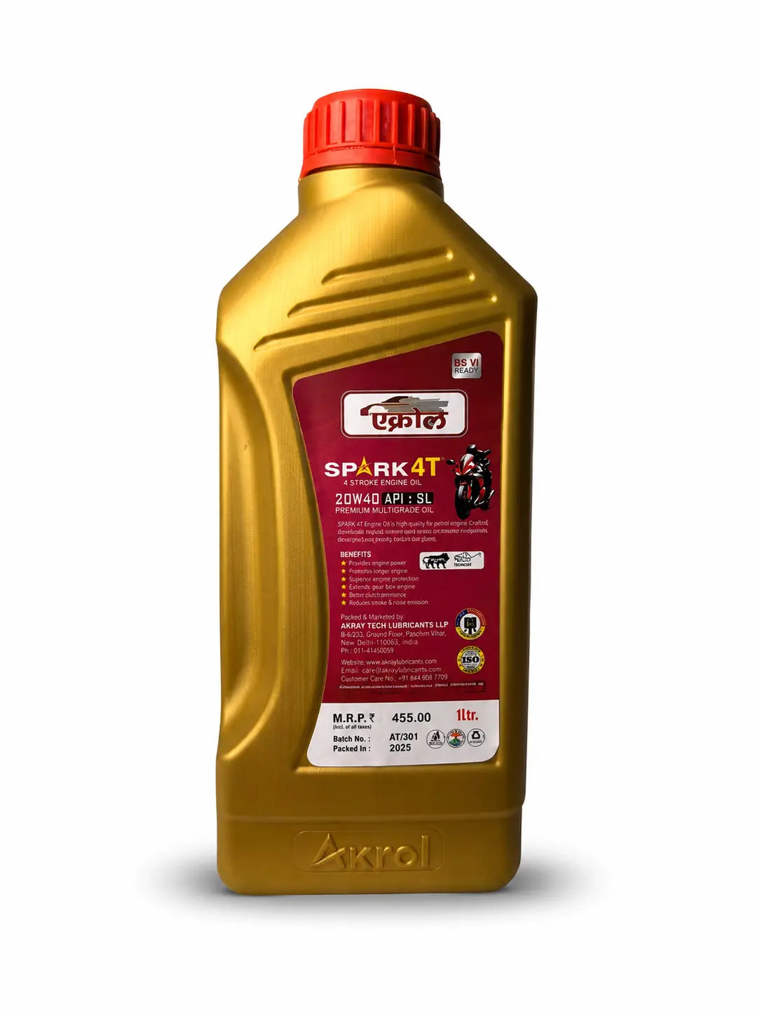 AKROL Spark 20W40 API SL 1 L | Premium 4T Engine Oil for Automotive & Industrial Use